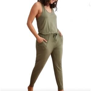 Aerie Soft Track Racerback Tank Jumpsuit - Olive Green XS